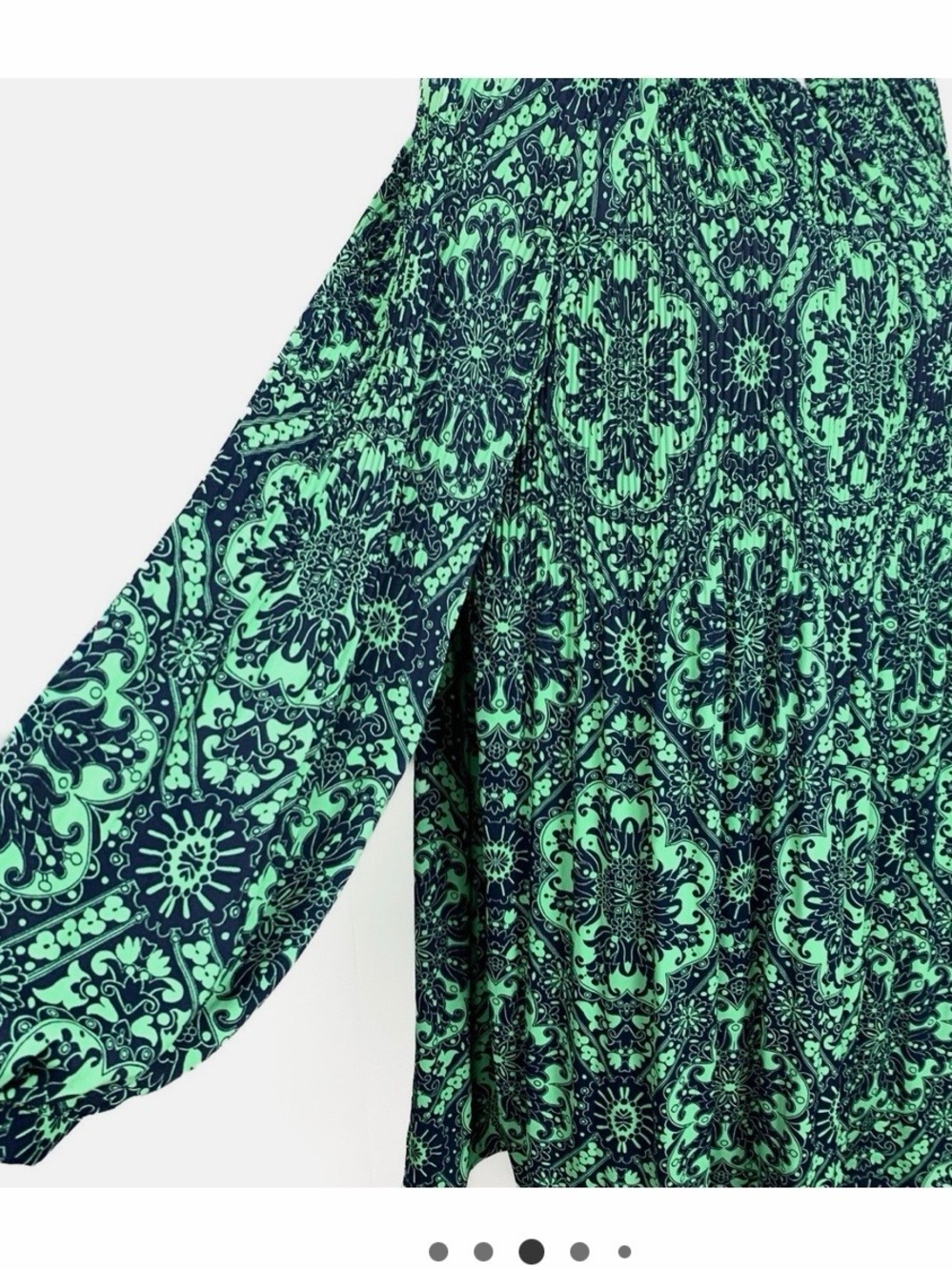 🩷 LOFT Women Med Mini Swing shift Dress Accordion Pleat Green Blue Shift 🩷 - Picture 3 of 9